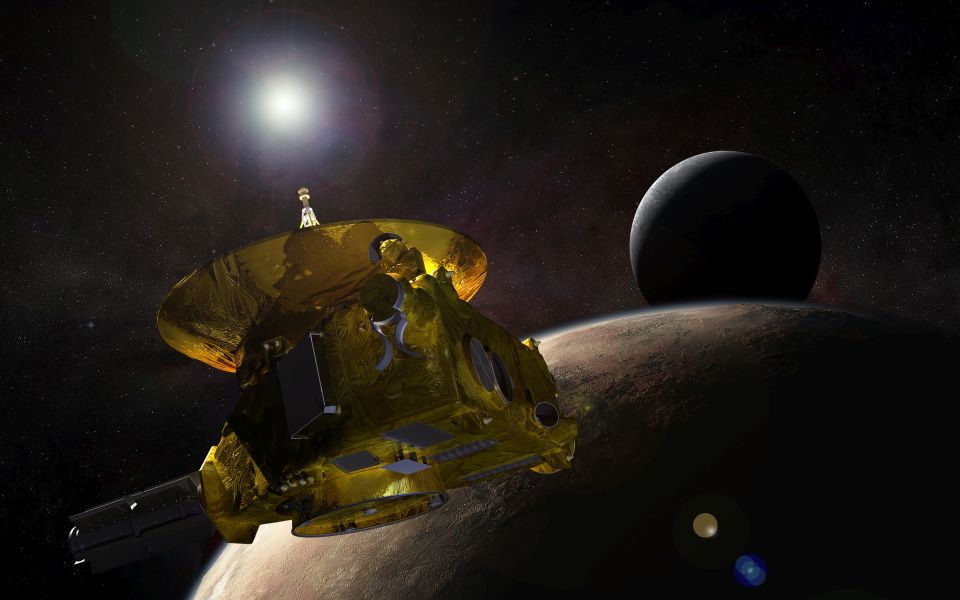 Artist's concept of NASA's New Horizons spacecraft during closest approach to Pluto on July 14. The spacecraft has enetered Approach Phase 2 earlier this month, swinging the mission's science observations into high gear. Image Credit: Johns Hopkins University Applied Physics Laboratory/Southwest Research Institute (JHUAPL/SwRI)