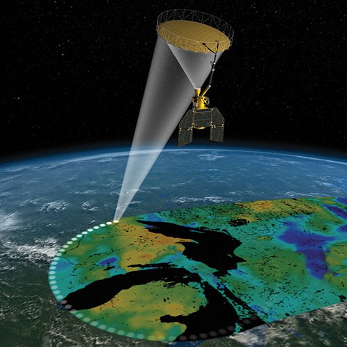 As SMAP will orbit the Earth, it will constantly scan a large 1,000-km-wide swath of the surface with a 6-m-wide antenna, which will be shared by the mission's synthetic aperture radar and passive radiometer instruments. Image Credit: NASA