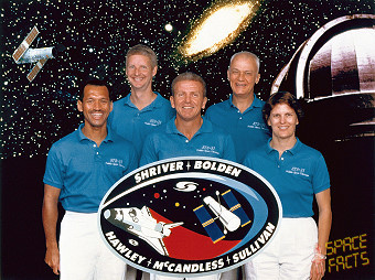 The STS-31 crew (from left) consisted of Charlie Bolden, Steve Hawley, Loren Shriver, Bruce McCandless and Kathy Sullivan. Photo Credit: NASA