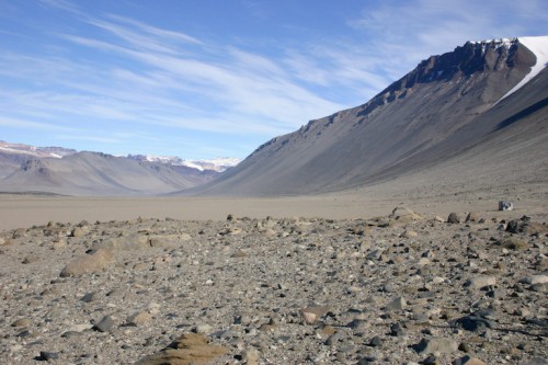 Wright Valley in the McMurdo Dry Valleys of Antarctica; the environment in these valleys is very similar to Mars. Photo Credit: Wikipedia