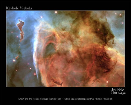 The comple structure of the Keyhole Nebula, part of the Carina Nebula, which lies at a distance of approximately 7,500 light-years from Earth. Image Credit: Hubble Heritage Team and Nolan R. Walborn (STScI), Rodolfo H. Barba' (La Plata Observatory), and Adeline Caulet