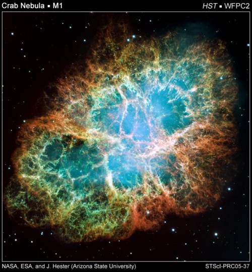 A mosaic of the Crab Nebula, assembled from images taken with the Hubble Space Telescope. Image Credit: Credit: NASA, ESA, J. Hester and A. Loll (Arizona State University)
