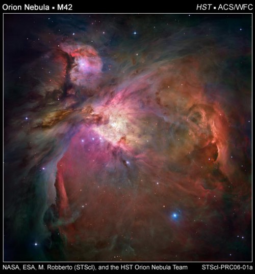 The sharpest-ever view of the Orion Nebula by the Hubble Space Telescope. More than 3,000 stars of various sizes appear in this image, some of which had never been seen in visible light. Image Credit: NASA,ESA, M. Robberto (Space Telescope Science Institute/ESA) and the Hubble Space Telescope Orion Treasury Project Team