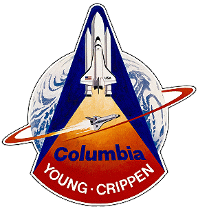 The STS-1 patch, highlighting the objectives of the mission, the name of the first orbiter and the surnames of the first crew. Image Credit: NASA, via Joachim Becker/SpaceFacts.de