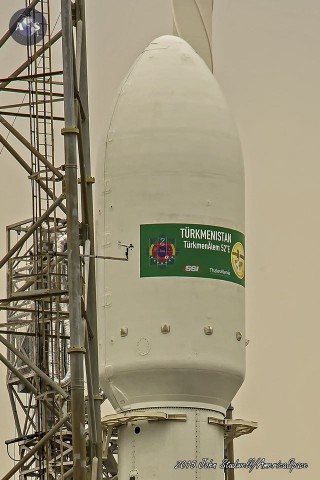 Like several of its predecessors, Turkmenistan's first national satellite was encapsulated within a 43-foot-long (13.1-meter) Payload Fairing (PLF) for aerodynamic protection during ascent. Photo Credit: John Studwell/AmericaSpace
