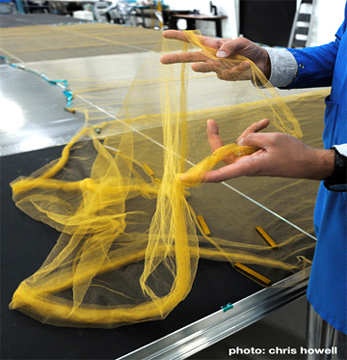 Astro Aerospace's "AstroMesh Lite" gold/molybdenum mesh. Photo Credit: Chris Howell / AmericaSpace