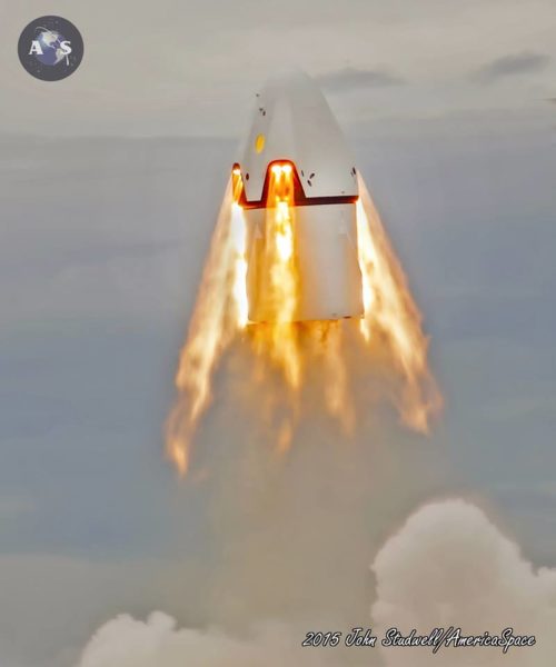 A SpaceX Crew Dragon test article launches on its first Pad Abort Test earlier this year from Cape Canaveral, Florida. Photo Credit: John Studwell / AmericaSpace