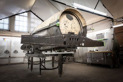 The fuselage and cockpit with carry-through spar mounted. Photo Credit: XCOR Aerospace
