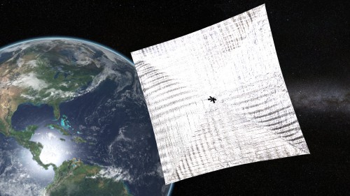 From The Planetary Society: "When its solar sails are unfurled, LightSail may be visible to observers on the ground." Image Credit: Josh Spradling / The Planetary Society (http://sail.planetary.org/gallery/lightsail-earth-orbit.html)