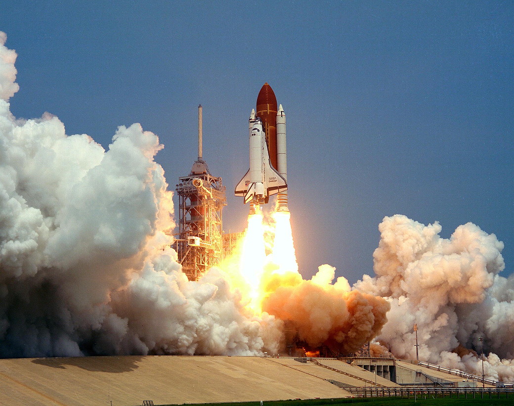 Challenger roars into orbit on 29 April 1985. Photo Credit: NASA, via Joachim Becker/SpaceFacts.de