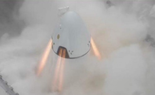 Hold down firing of Dragon 2 spacecraft at Cape Canaveral. Photo Credit: SpaceX/Elon Musk