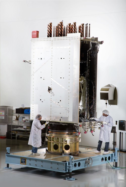 Lockheed Martin recently fully integrated the U.S. Air Force’s first next generation GPS III satellite at the company’s Denver-area satellite manufacturing facility. The first in a design block of new, more powerful and accurate GPS satellites, GPS III Space Vehicle One is now preparing for system-level testing this summer." Photo Credit: Lockheed Martin
