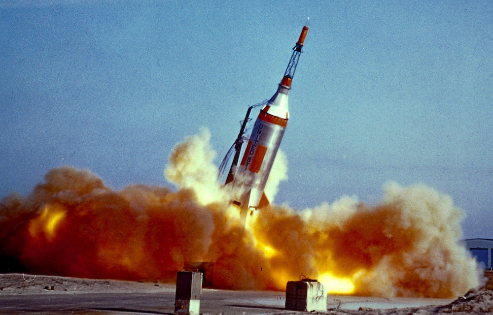 The LJ-1B Little Joe mission launches from Wallops on 21 January 1960, carrying "Miss Sam", the second rhesus passenger, on a critical Pad Abort Test for Project Mercury. Photo Credit: NASA