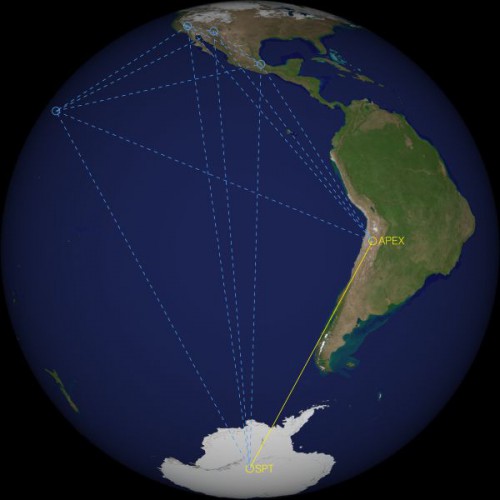 The Event Horizon Telescope comprises a Very Long Baseline Interferometry array of radio telescopes that are located in different parts of the world, creating a single virtual telescope of gigantic dimensions. The 10-m South Pole Telescope in Antartica recently became part of the EHT, which greatly expanding the latter's resolution and coverage, which now spans almost the entire Earth. Image Credit: Dan Marrone/University of Arizona