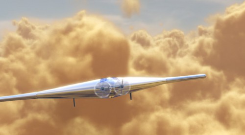 Artist's conception of the Venus Atmospheric Maneuverable Platform (VAMP) aircraft in the atmosphere of Venus. Image Credit: Northrop Grumman artist's concept