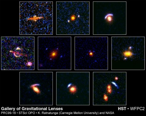 A montage of gravitational lenses that have been imaged by Hubble. Image Credit: Kavan Ratnatunga (Carnegie Mellon Univ.) and NASA