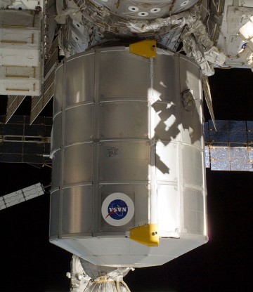 The Leonardo Permanent Multipurpose Module (PMM), pictured at its current location at the nadir face of the Unity node. After 51 months, it will be robotically relocated to Tranquility forward on 27 May. Photo Credit: NASA