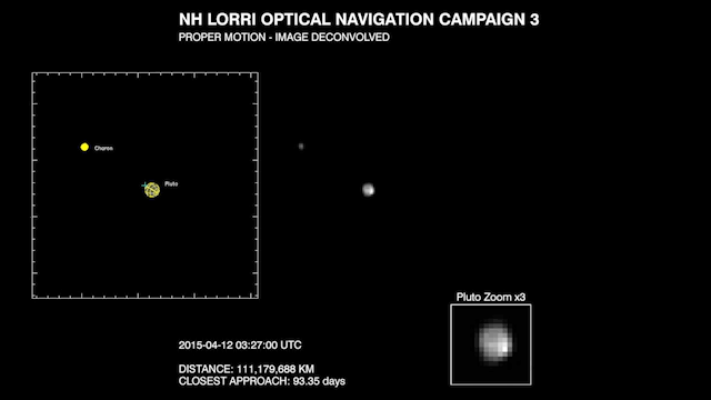 New Horizons LORRI Optical Navigation Campaign 3, showing a full orbit of the dwarf planet's moon Charon around Pluto, as well as a full rotation of Pluto itself. Image Credit: NASA/Johns Hopkins University Applied Physics Laboratory/Southwest Research Institute