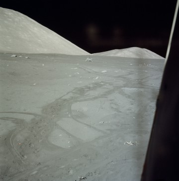 A PLSS harness lies discarded at Taurus Littrow, after the Apollo 17 Moonwalks. Photo Credit: NASA