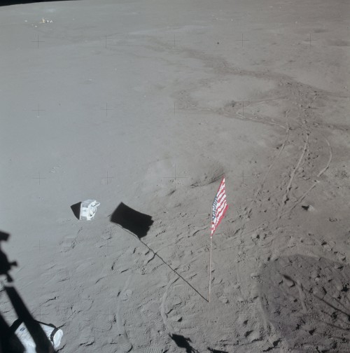 One of the Apollo 14 crew's Portable Life Support System (PLSS) backpacks is seen discarded on the lunar surface at Fra Mauro in February 1971. Photo Credit: NASA