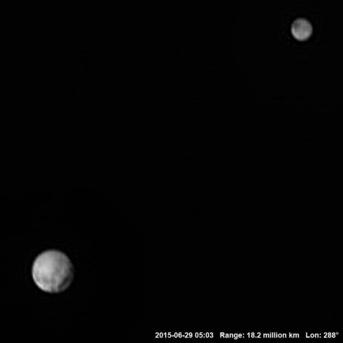 Pluto and Charon as seen on June 29 by New Horizons. Image processing by Björn Jónsson.