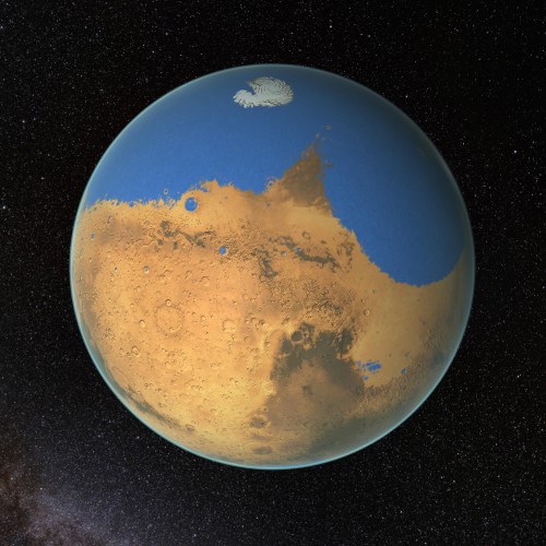 Other research from NASA suggests that there was once a large ocean in the northern hemisphere of Mars. If so, how does that reconcile with the new study results? Was it a cold, icy ocean instead of a warm one? Image Credit: NASA/GSFC
