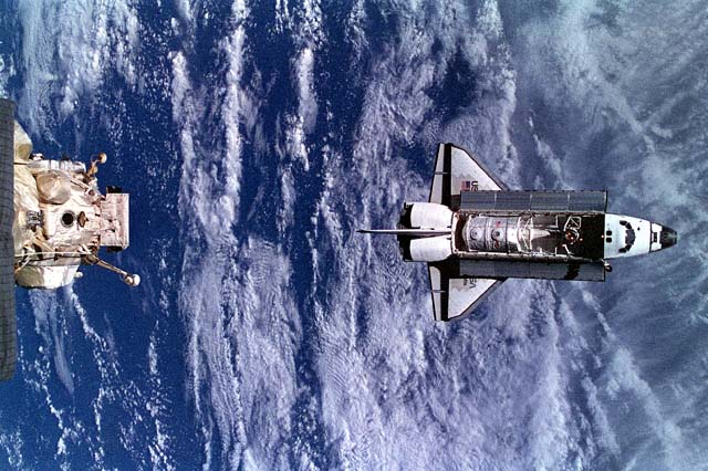By pure happenstance, Atlantis happened to be about to enter a protracted period of modification when the Shuttle-Mir contracts were signed in 1992. As a result, she was the primary orbiter outfitted for the docking missions. Photo Credit: NASA