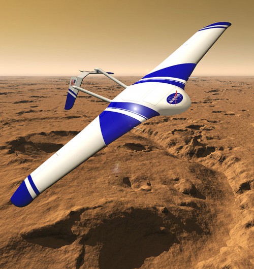 Another Mars airplane concept, the Aerial Regional-scale Environmental Survey (ARES). Such aircraft would provide unprecedented views of the Martian surface, unique from orbiters, landers or rovers. Image Credit: NASA