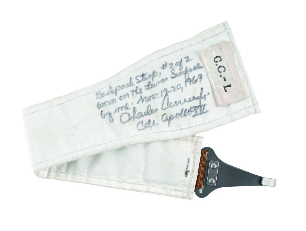 This backpack strap, worn on the lunar surface by Apollo 12 commander Charles "Pete" Conrad, is one of the items from Leon Ford's collection up for auction this week. Photo Credit: RR Auction