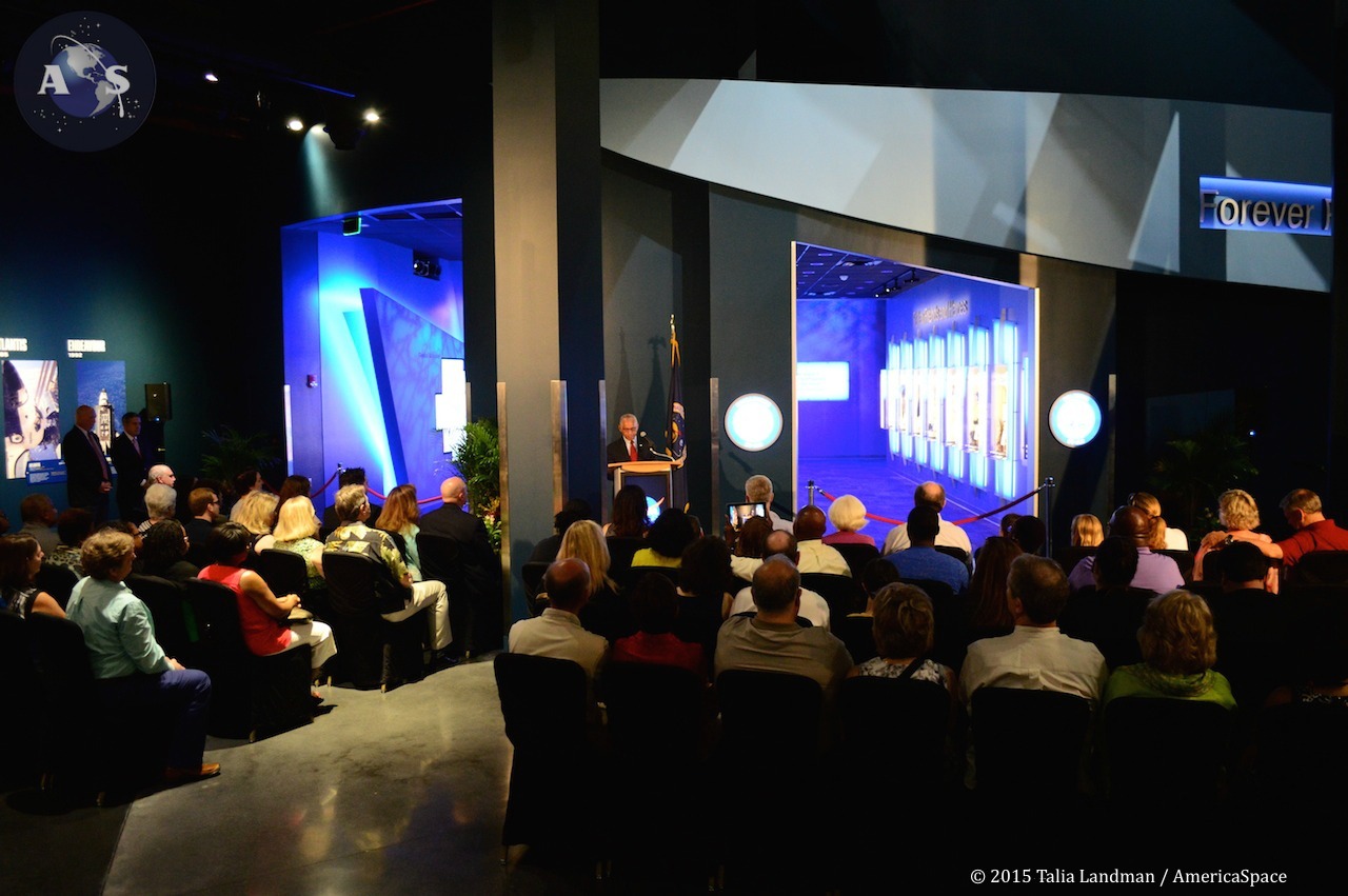 NASA Administrator and former space shuttle astronaut, Charlie Bolden, remembers the crews of STS-51L and STS-107. In the audience are the families of the fallen crew members. Photo Credit: Talia Landman / AmericaSpace