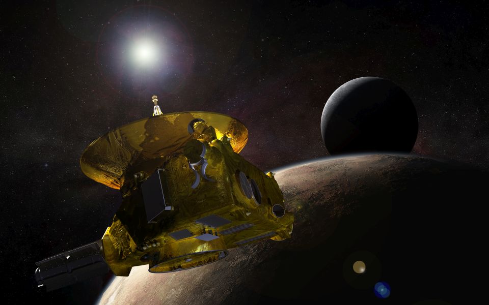 An artist's concept of NASA's New Horizons spacecraft during its closest approach to Pluto and Charon on 14 July. This spacecraft is the only successful outcome in a long line of unrealized missions to Pluto. Image Credit: Johns Hopkins University Applied Physics Laboratory/Southwest Research Institute (JHUAPL/SwRI)