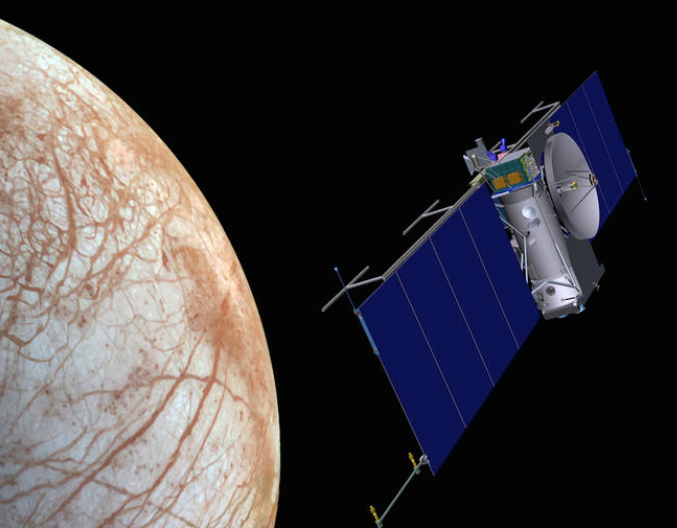 Artist's conception of the Europa Clipper during a flyby of Europa. Image Credit: NASA