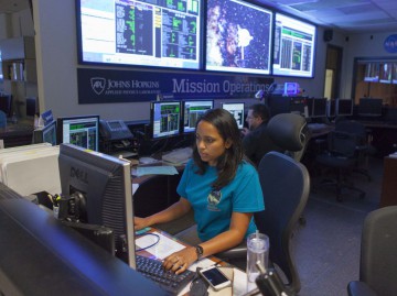 Ground controllers at the New Horizons Mission Operations Center at the Johns Hopkins University Applied Physics Laboratory in Laurel, MD, monitor the telemetry from New Horizons, following its successful course correction maneuver in June 14. Image Credit: Johns Hopkins University Applied Physics Laboratory