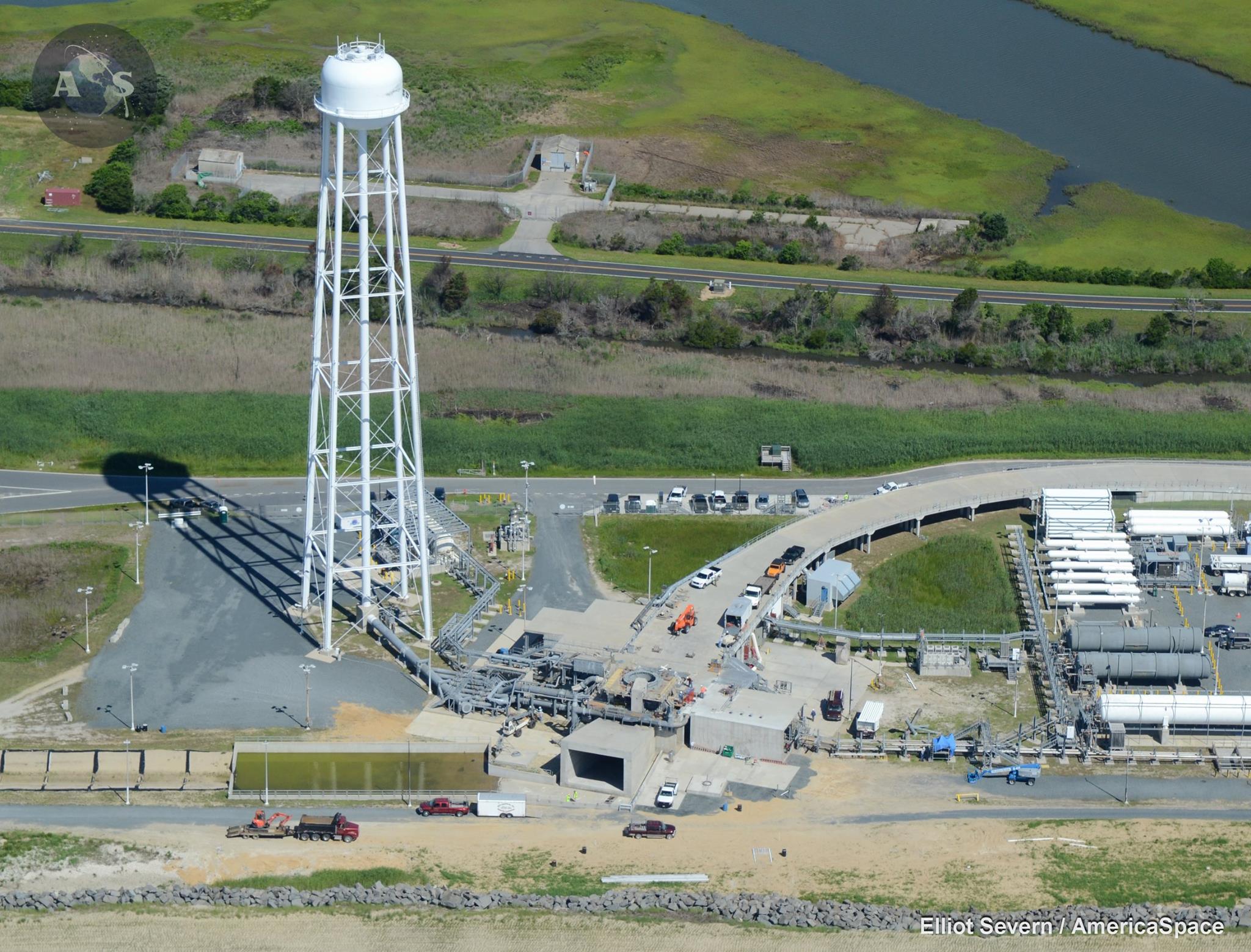 Aerial view of Launch Pad 0A at the Mid-Atlantic Regional Spaceport, taken as repairs were completed. Photo Credit: Elliot Severn / AmericaSpace