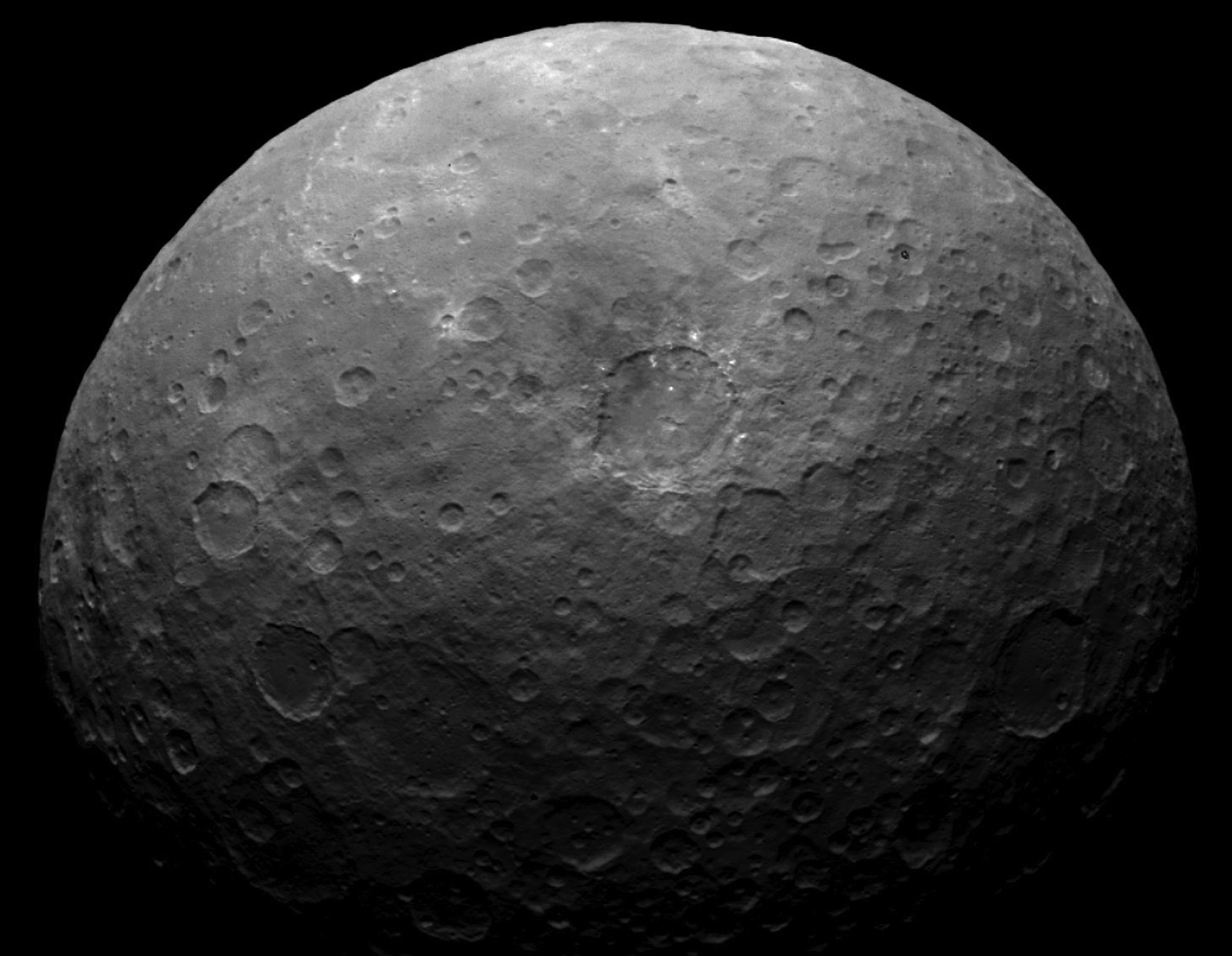 There are numerous bright spots on Ceres, but none are as prominent as the ones in Occator crater, where the haze was detected. Photo Credit: NASA/JPL-Caltech/UCLA/MPS/DLR/IDA