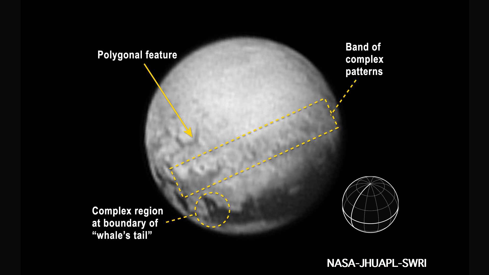 Pluto's fascinating terrain and various geologic features are revealed in detail in this latest black-and-white image from NASA's New Horizons spacecraft. The image was taken with the onboard Long Range Reconnaissance Imager, or LORRI on July 9, while New Horizons was approximately 5.4 million km away from the dwarf planet. Image Credit: NASA/JHUAPL/SWRI