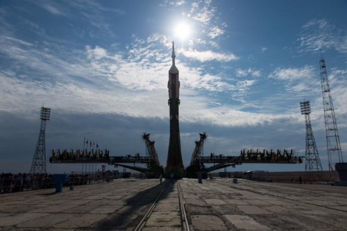 The Soyuz TMA-17M booster stands ready at Baikonur's Site 1/5, primed for tomorrow's launch of Oleg Kononenko, Kjell Lindgren and Kimiya Yui. Photo Credit: Kjell Lindgren/NASA/Twitter