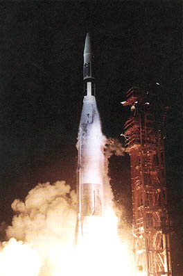 Mariner 2 launches atop an Atlas-Agena booster in August 1962, bound for the first successful encounter of a human-made machine with another planet. Photo Credit: NASA