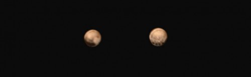 Two different hemispheres of Pluto, "encounter" and "opposite" as seen by New Horizons. The four dark spots can be seen on the "opposite" hemisphere, but New Horizons will still obtain much better images of them as it approaches. Image Credit: NASA/Johns Hopkins University Applied Physics Laboratory/Southwest Research Institute