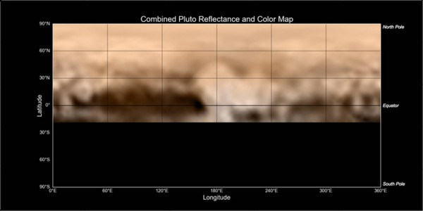 Newest map of Pluto, based on current images from New Horizons. Image Credit: NASA/Johns Hopkins University Applied Physics Laboratory/Southwest Research Institute