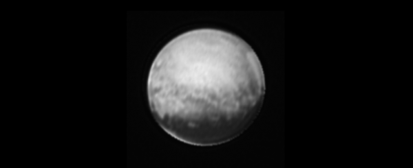 The newest image of Pluto, taken on July 8, 2015 by New Horizons. Some interesting features with bright edges can be seen. Image Credit: NASA-JHUAPL-SWRI