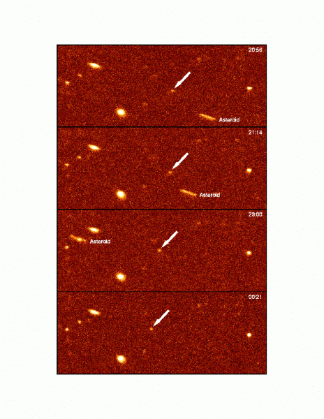 The discovery images of 1992 QB1, the first Kuiper Belt Object to be found beyond the orbit of Neptune. Image Credit: David Jewitt