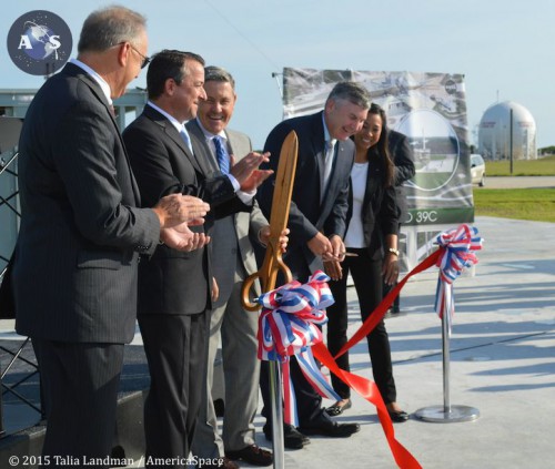 A ribbon cutting ceremony was held on July 17 at KSC to mark the completion of LC-39C, a new launch pad for Small Class Vehicles. Photo Credit: Talia Landman / AmericaSpace 
