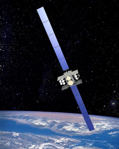 Graphic depicts WGS-7 spacecraft in orbit with solar arrays spanning 157 ft. Image Credit: Boeing