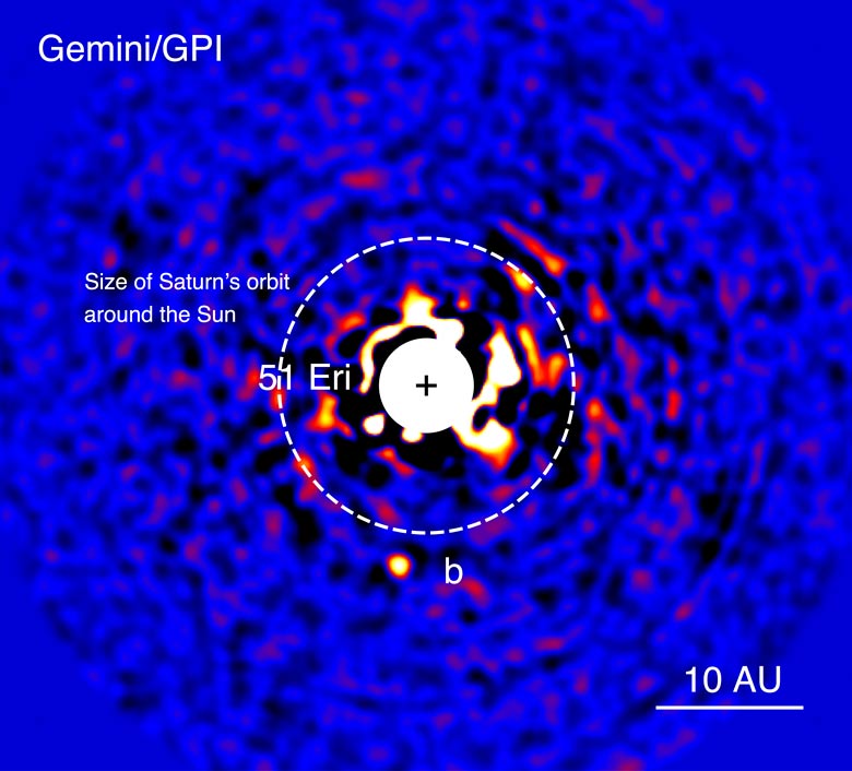 Discovery image of the exoplanet 51 Eridani b taken by the Gemini Planet Imager on December 21 2014. Image Credit:  J. Rameau (UdeM)/C. Marois (NRC Herzberg)