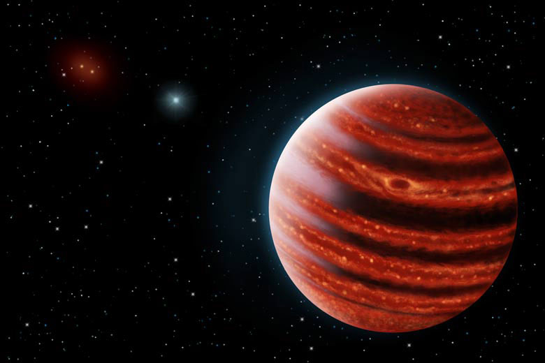 Artist's conception of the young Jupiter-like 51 Eridani b exoplanet, its atmosphere still glowing with heat from its formation. Image Credit: Danielle Futselaar/Franck Marchis
