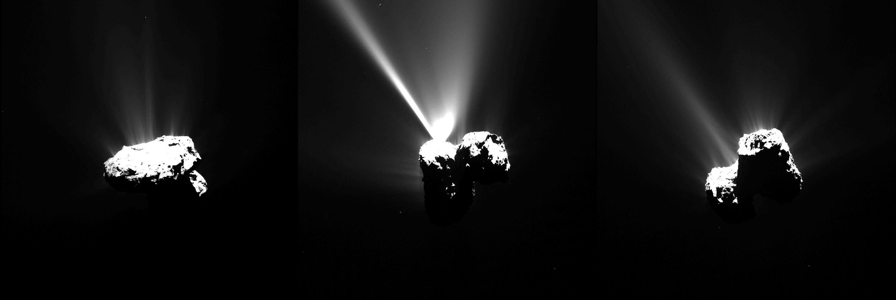 From ESA: "This series of images of Comet 67P/Churyumov–Gerasimenko was captured by Rosetta’s OSIRIS narrow-angle camera on 12 August 2015, just a few hours before the comet reached the closest point to the Sun along its 6.5-year orbit, or perihelion." Image Credit: ESA/Rosetta/MPS for OSIRIS Team MPS/UPD/LAM/IAA/SSO/INTA/UPM/DASP/IDA