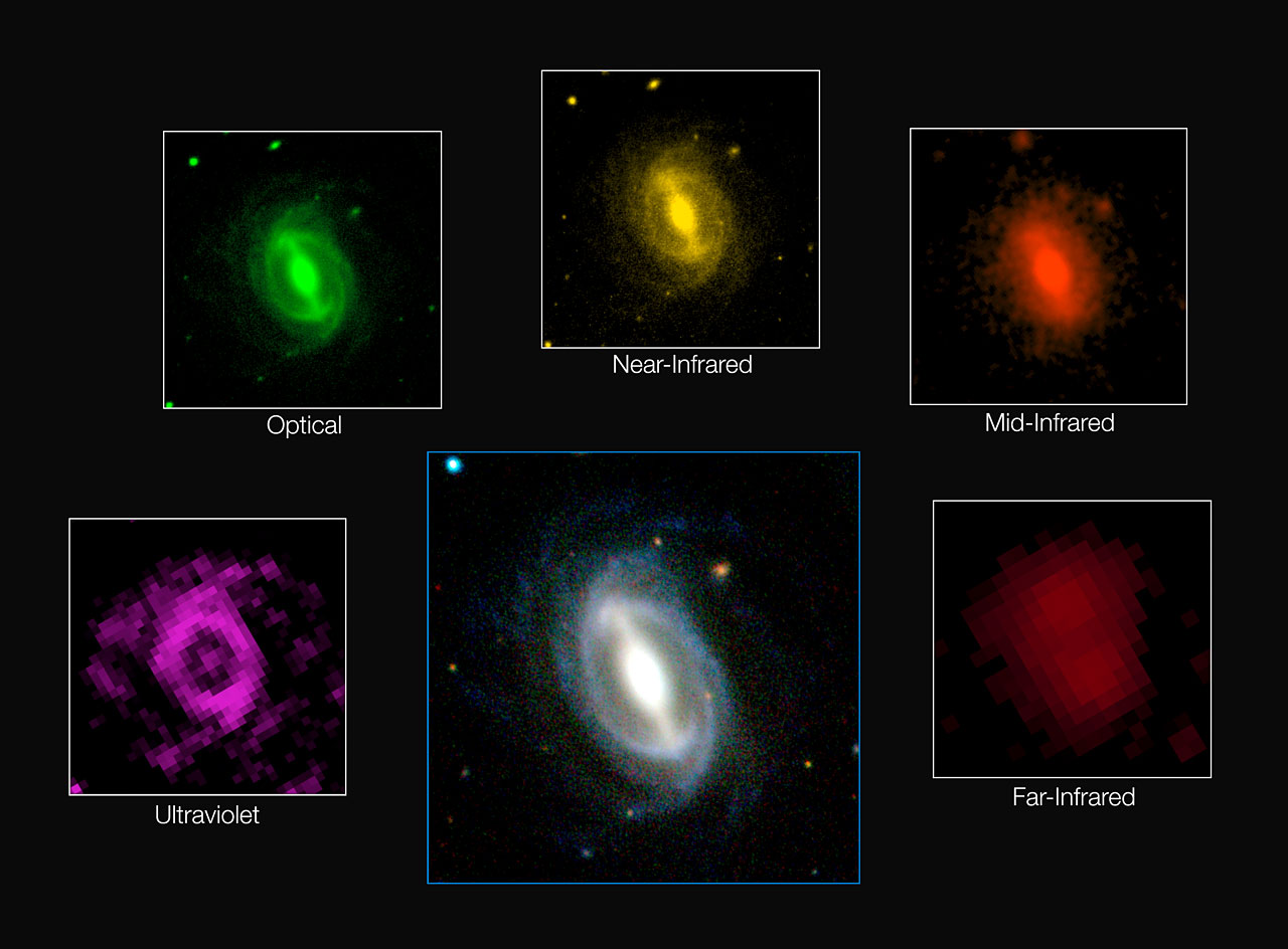 A composite image of a galaxy as seen in different wavelengths by the GAMA survey. The results of the survey, which studied more than 200,000 galaxies in the local Universe, revealed that the latter's total energy output has decreased by at least 50 percent during the last 2 billion years. Image Credit: ICRAR/GAMA and ESO