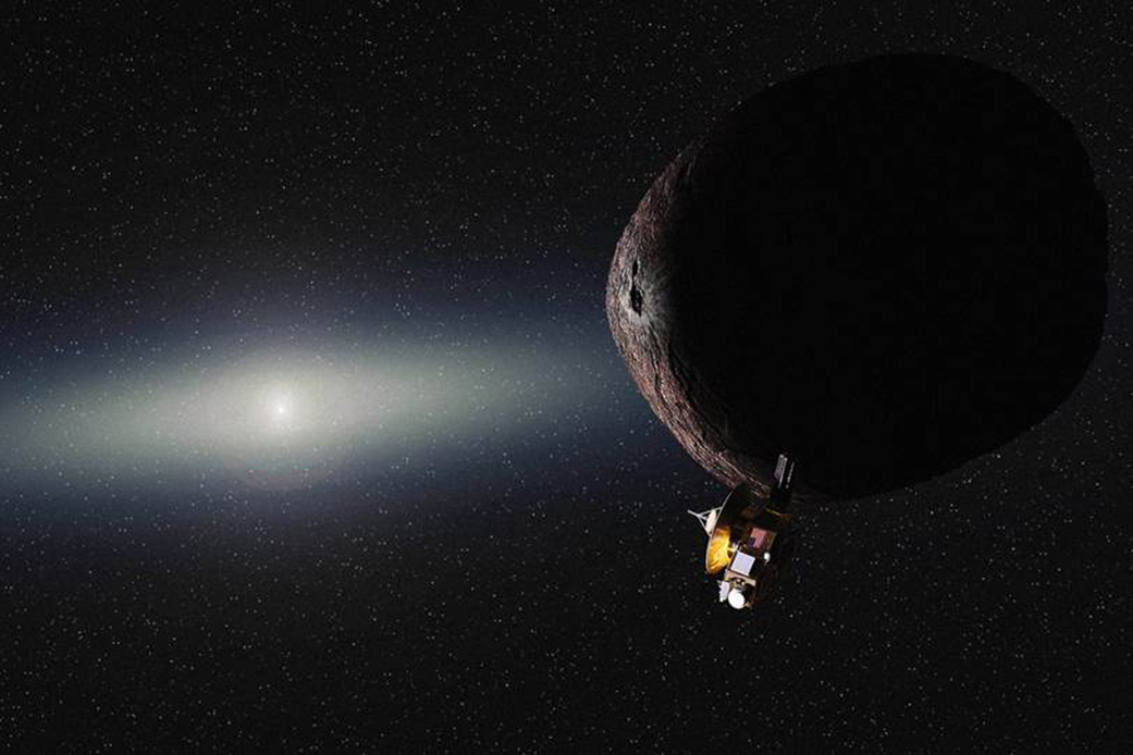 Artist's conception of New Horizons at 2014 MU69. Image Credit: NASA/JHUAPL/SwRI/Alex Parker