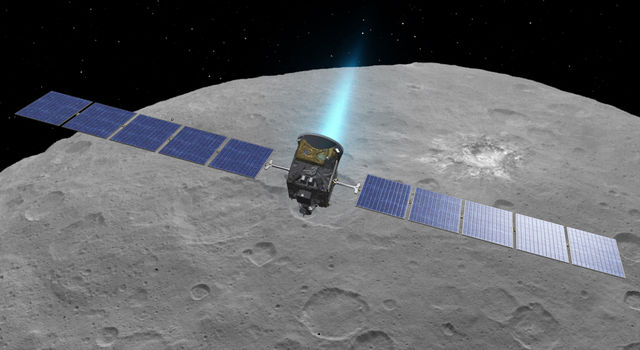 Dawn is using its ion propulsion system to lower its orbit to within 1,000 miles of the dwarf planet Ceres. Image Credit: NASA/JPL